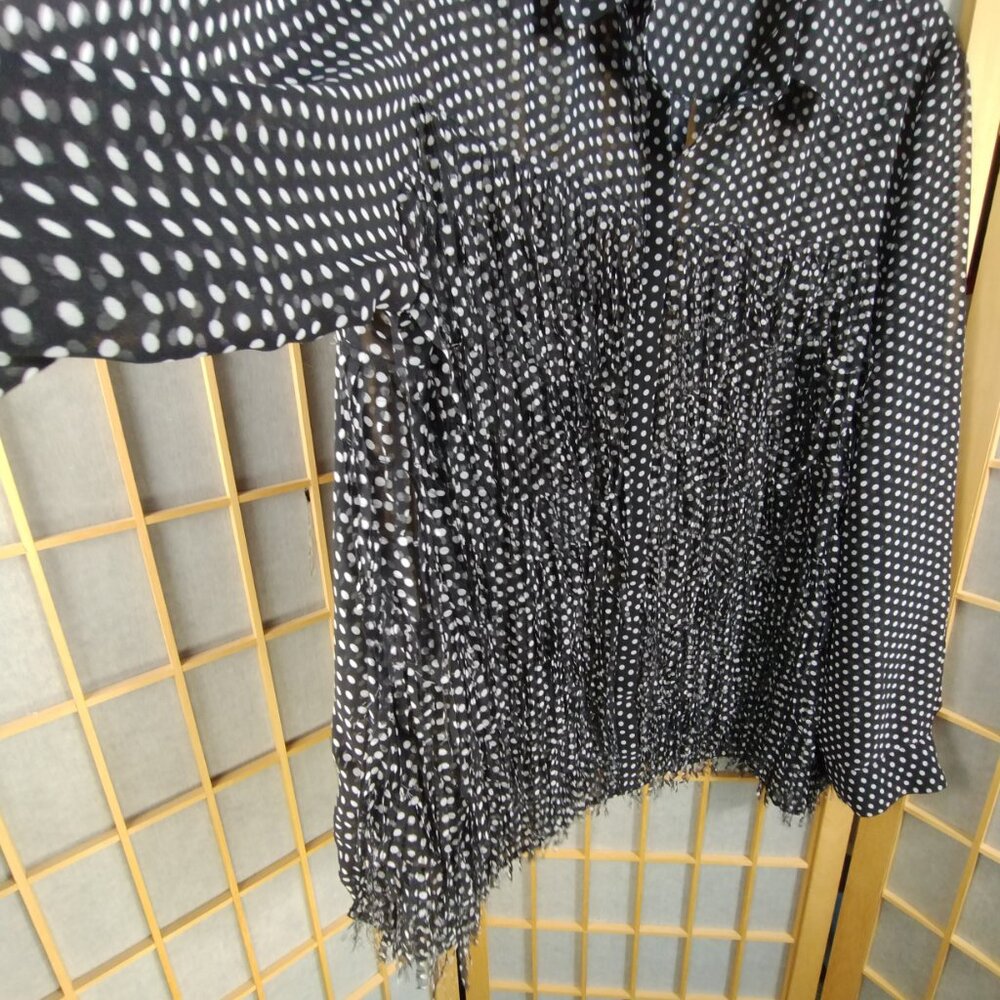 Chico's Black and White Fringe Front Polka Dot Button Down Blouse Size 3/XL - Picture 4 of 10